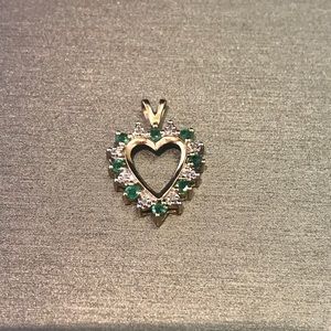 10k Gold Heart Pendant w/ Emeralds & Diamonds
